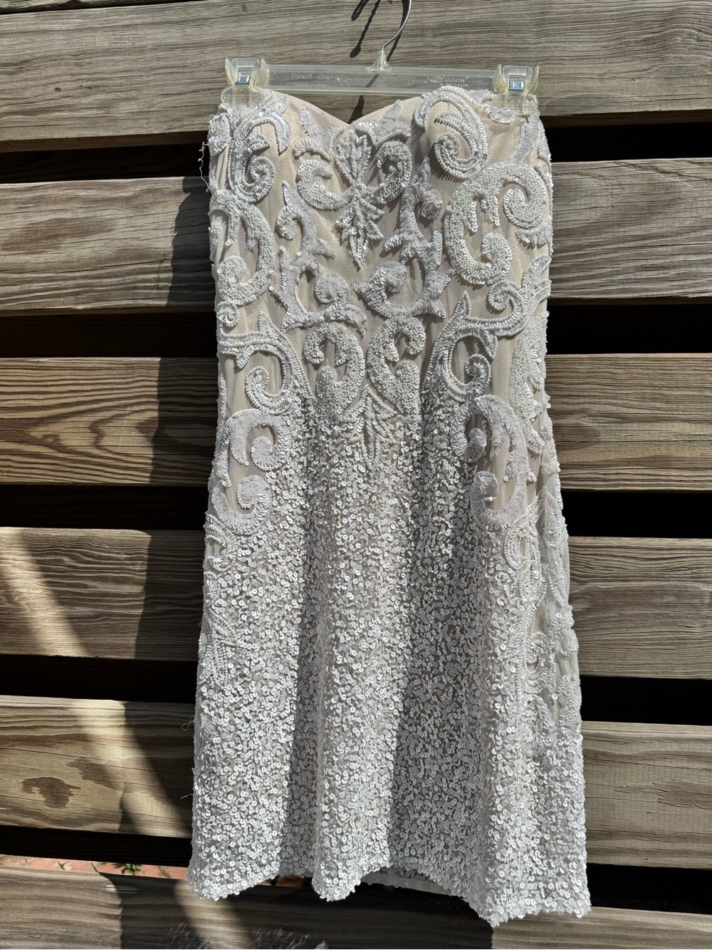 Scala Strapless Ivory Beaded Cocktail Dress white bridal 6 bachelorette